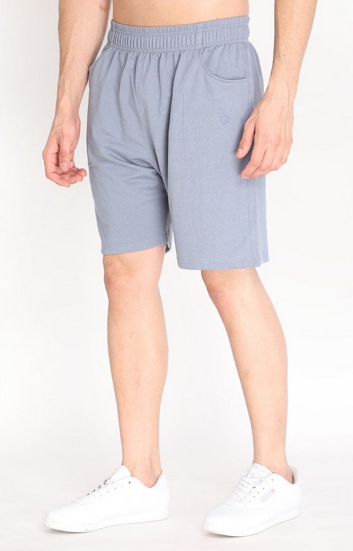 Men's Light Grey Solid Cotton Activewear Shorts