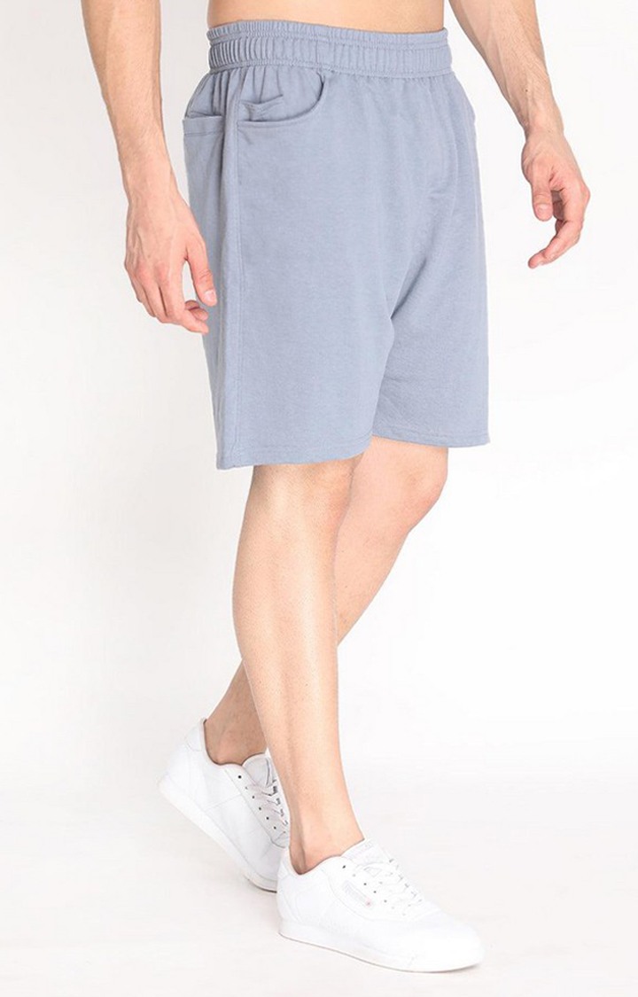 Men's Light Grey Solid Cotton Activewear Shorts