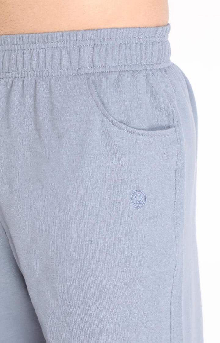 Men's Light Grey Solid Cotton Activewear Shorts