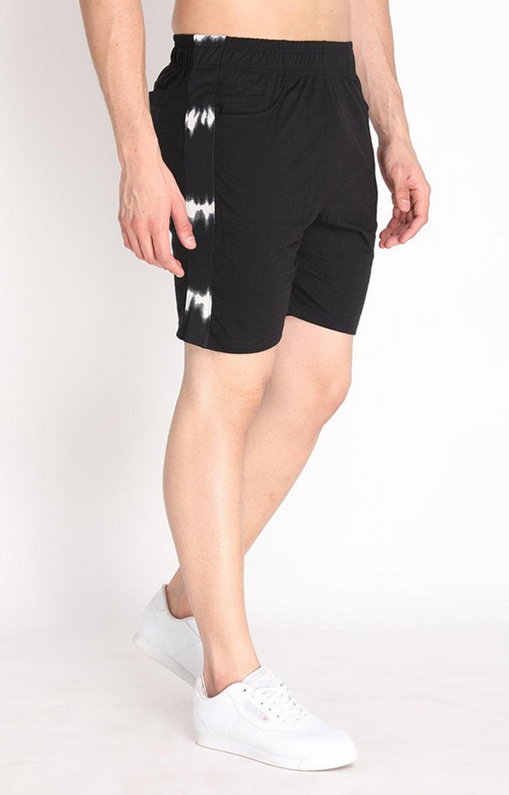 Men's Black Printed Cotton Activewear Shorts