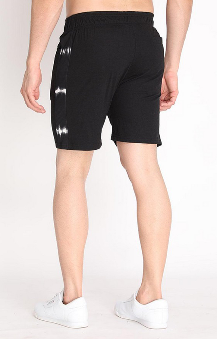 Men's Black Printed Cotton Activewear Shorts