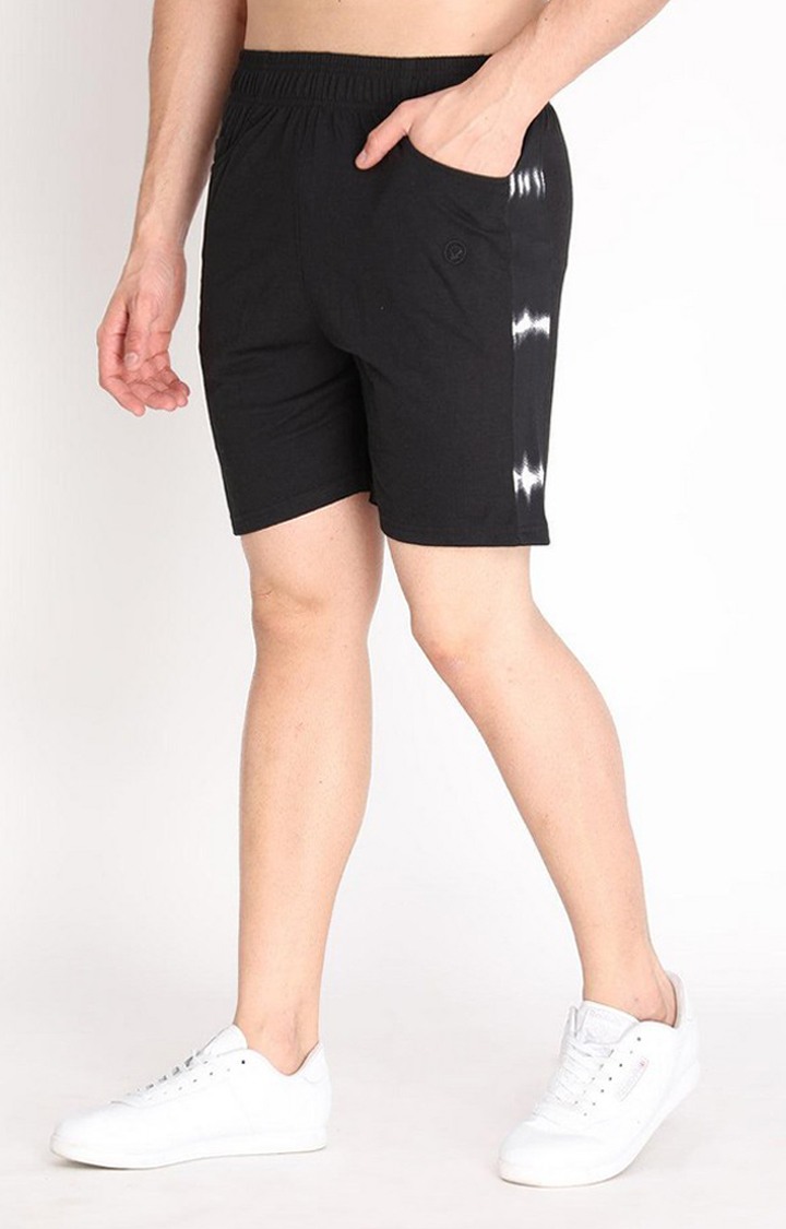 Men's Black Printed Cotton Activewear Shorts