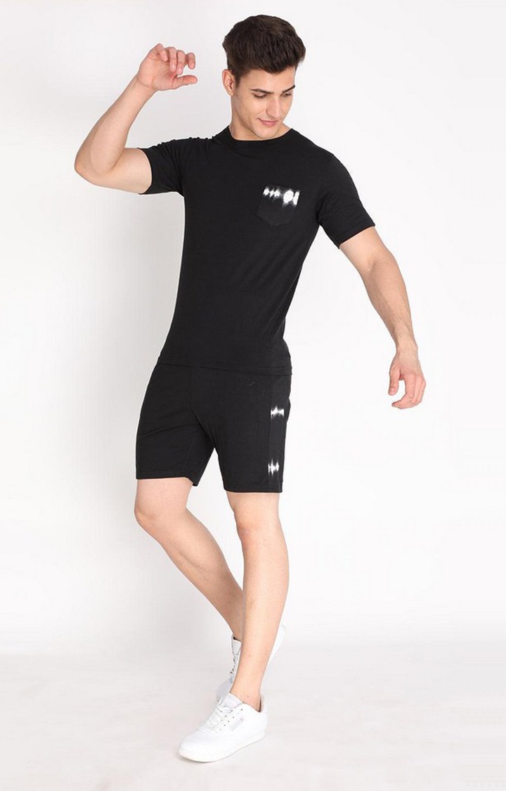 Men's Black Printed Cotton Activewear Shorts