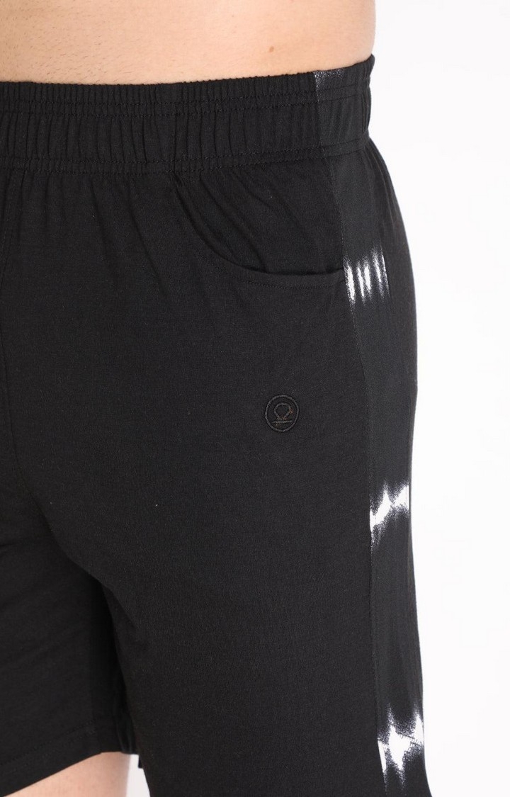 Men's Black Printed Cotton Activewear Shorts