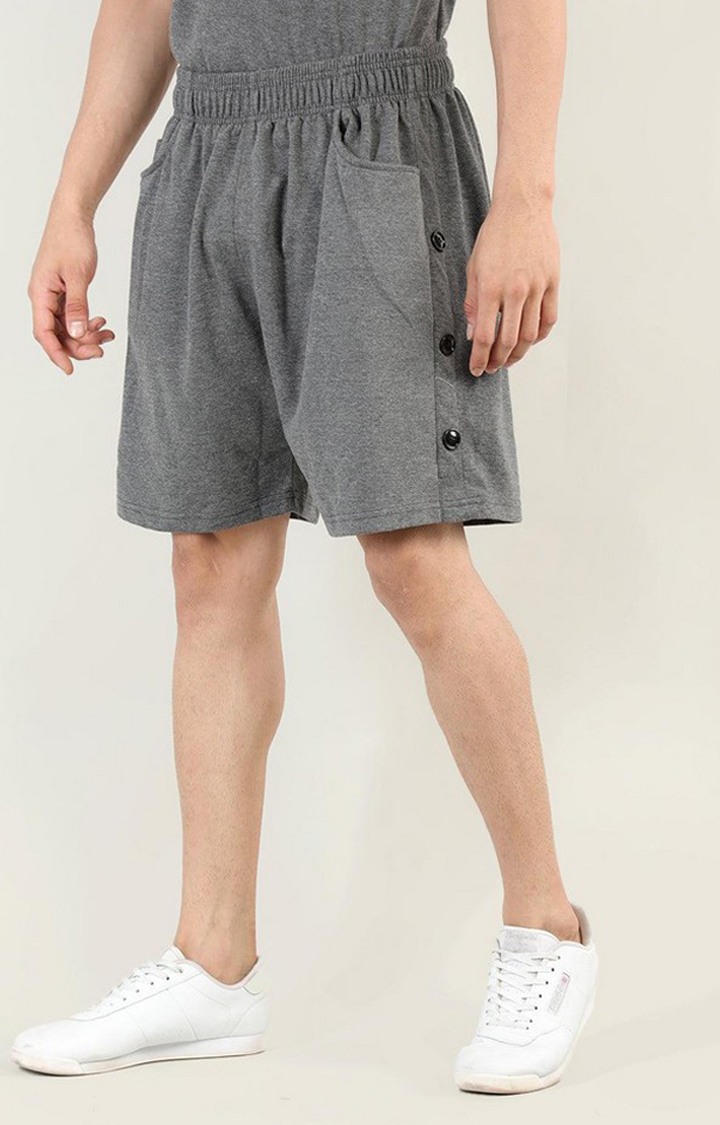 Men's Grey  Melange Textured Cotton Activewear Shorts