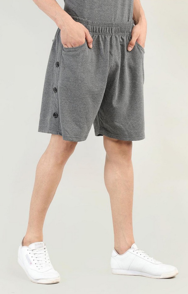 Men's Grey  Melange Textured Cotton Activewear Shorts