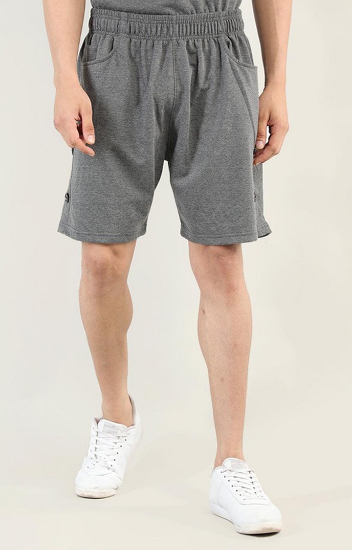 CHKOKKO | Men's Grey  Melange Textured Cotton Activewear Shorts