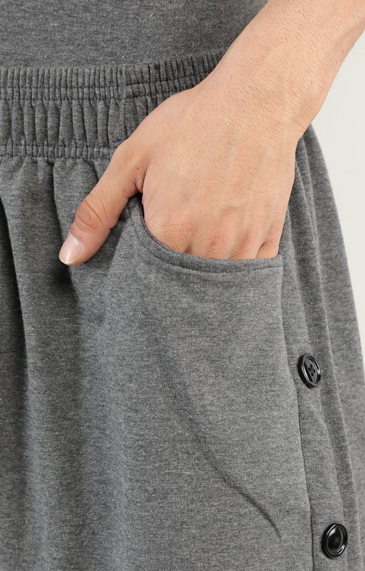 Men's Grey  Melange Textured Cotton Activewear Shorts