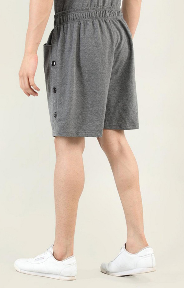 Men's Grey  Melange Textured Cotton Activewear Shorts