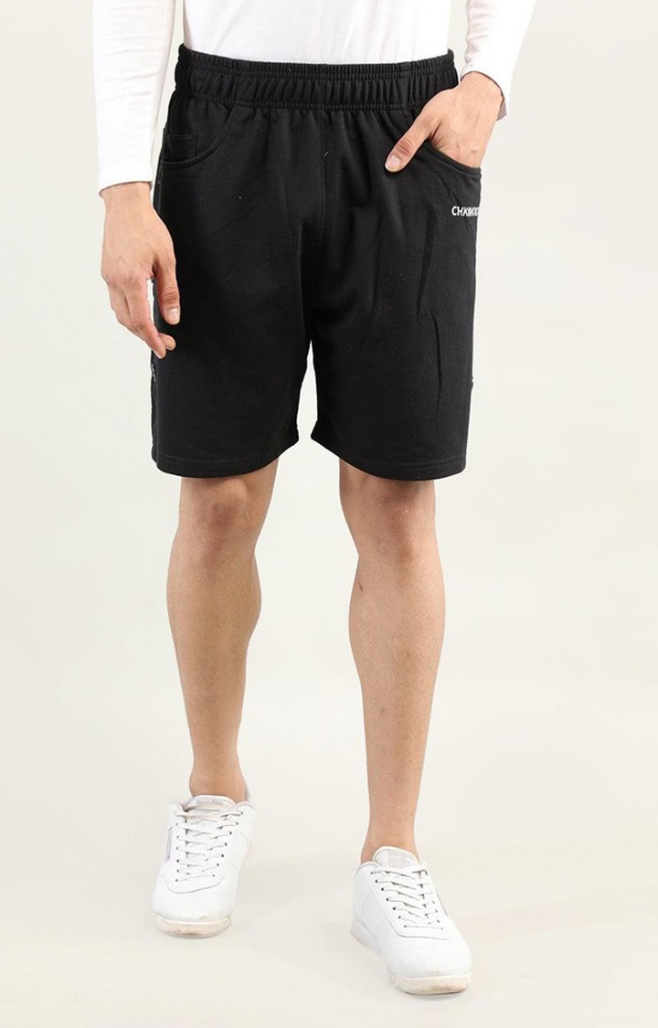 Men's Black Solid Cotton Activewear Shorts