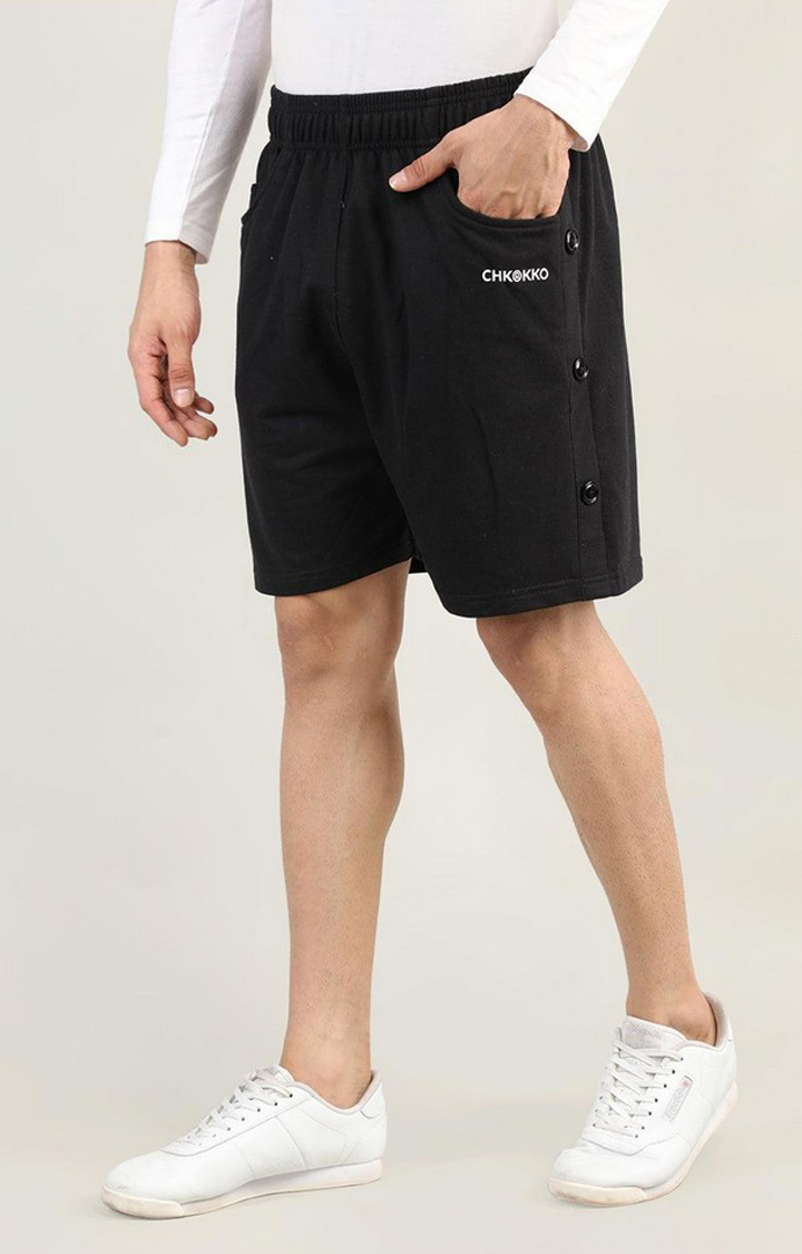 Men's Black Solid Cotton Activewear Shorts