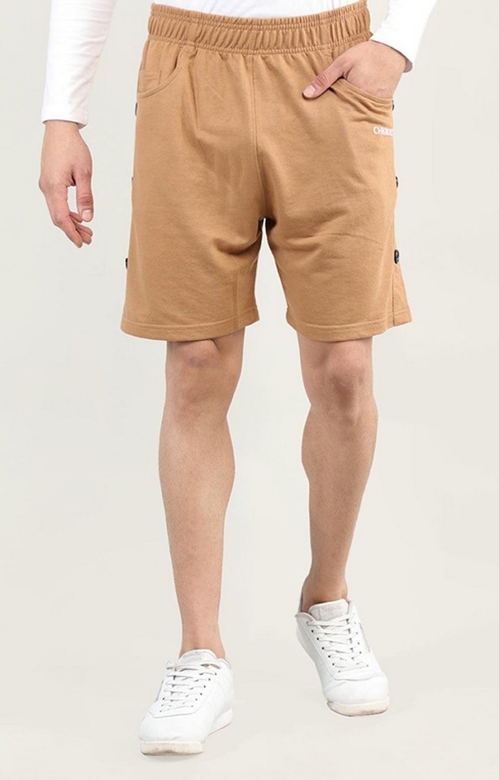 CHKOKKO | Men's Brown Solid Cotton Activewear Shorts