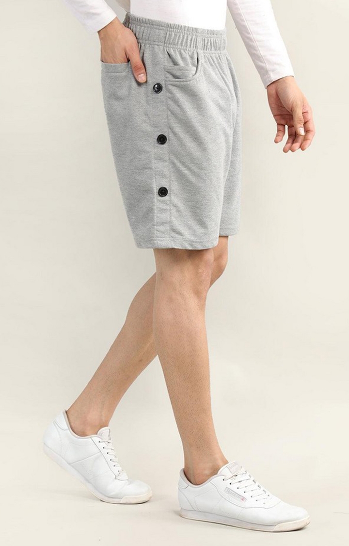 Men's Grey Melange Textured Cotton Activewear Shorts