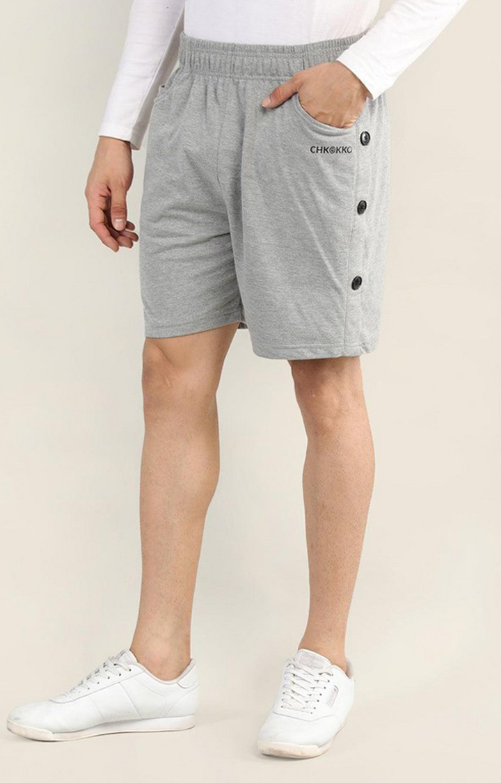 Men's Grey Melange Textured Cotton Activewear Shorts