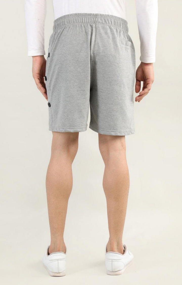 Men's Grey Melange Textured Cotton Activewear Shorts