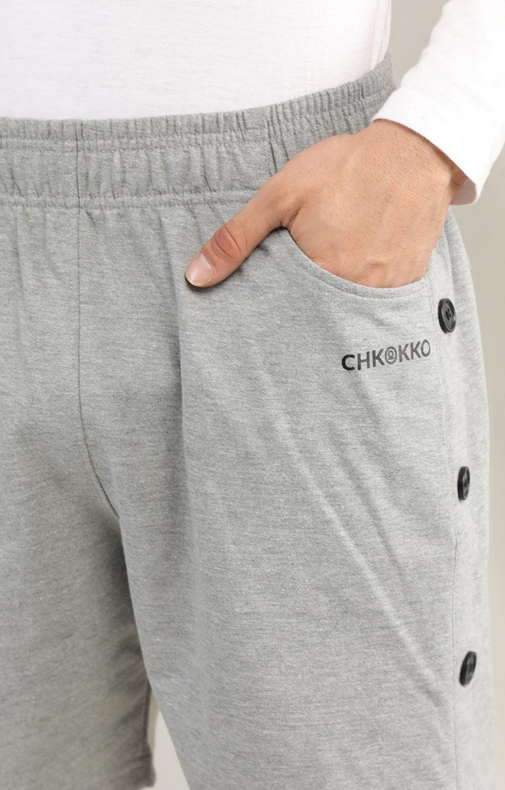 Men's Grey Melange Textured Cotton Activewear Shorts