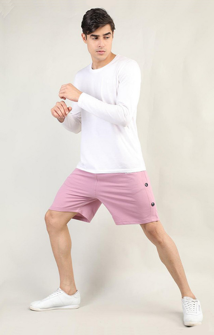 Men's Pink Solid Cotton Activewear Shorts