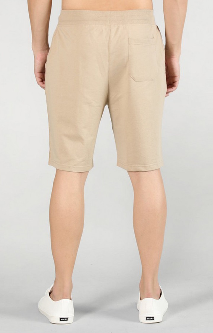 Men's Beige Solid Cotton Shorts