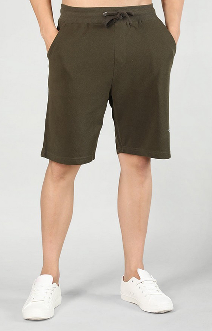 CHKOKKO | Men's Olive Green Solid Cotton Activewear Shorts
