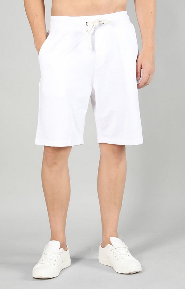 CHKOKKO | Men's White Solid Cotton Shorts