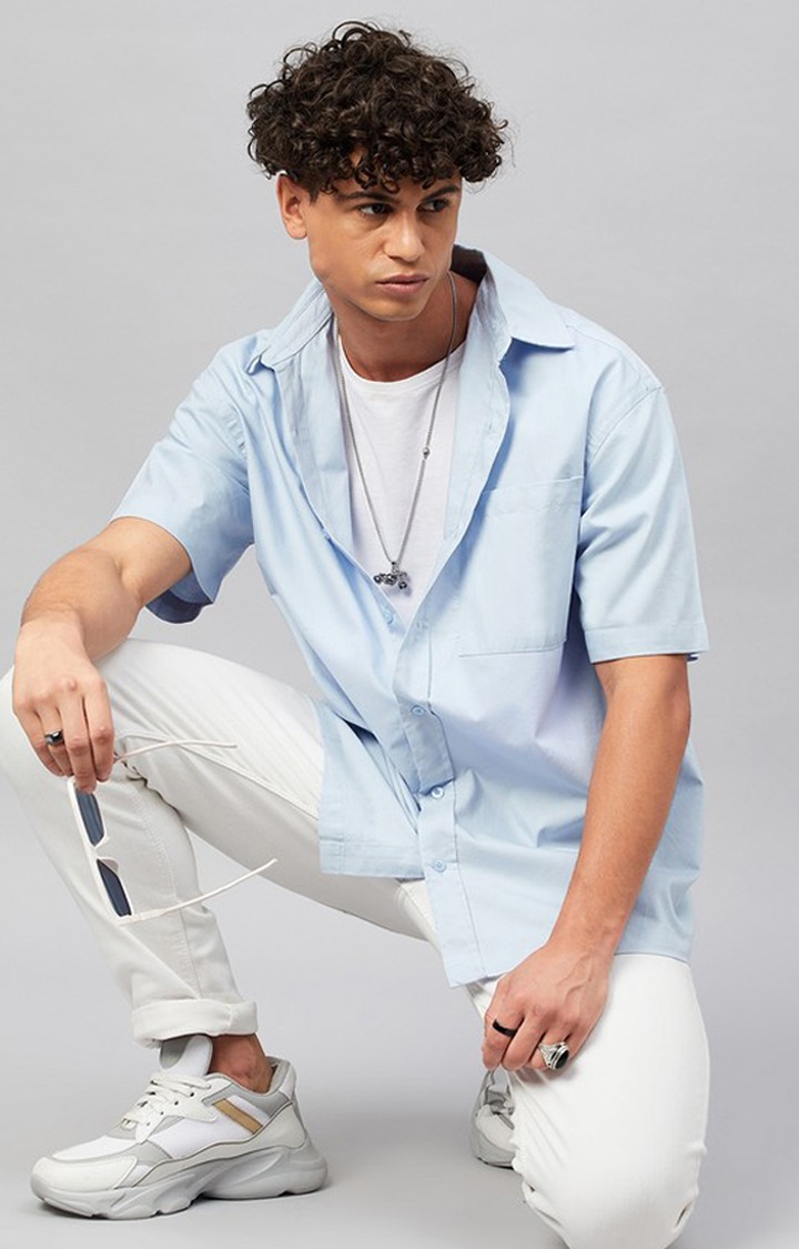 Chimpaaanzee Men Blue Oversized Fit Shirt