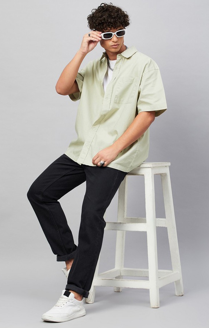 Chimpaaanzee Men Light Green Oversized Fit Shirt