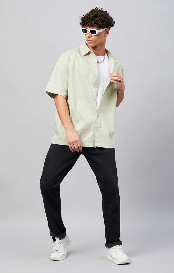 Chimpaaanzee Men Light Green Oversized Fit Shirt