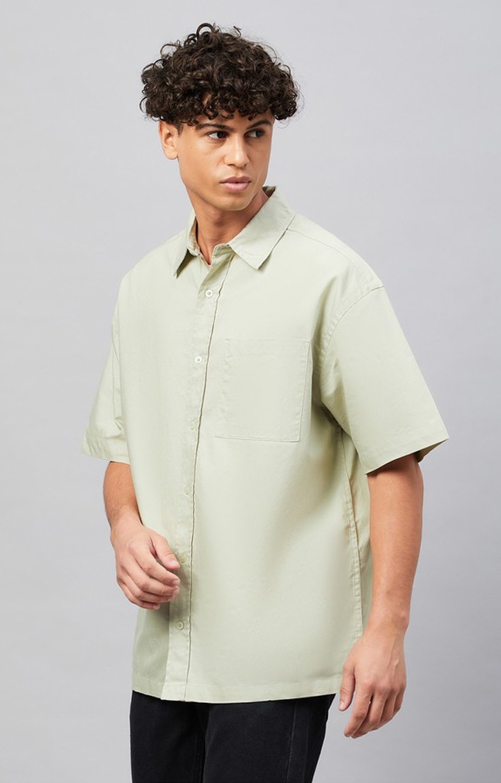 Chimpaaanzee Men Light Green Oversized Fit Shirt