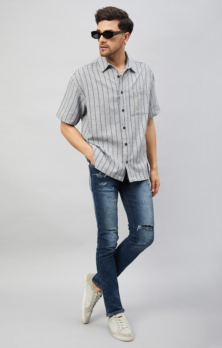 Chimpaaanzee Men Grey & Black Oversized Fit Shirt
