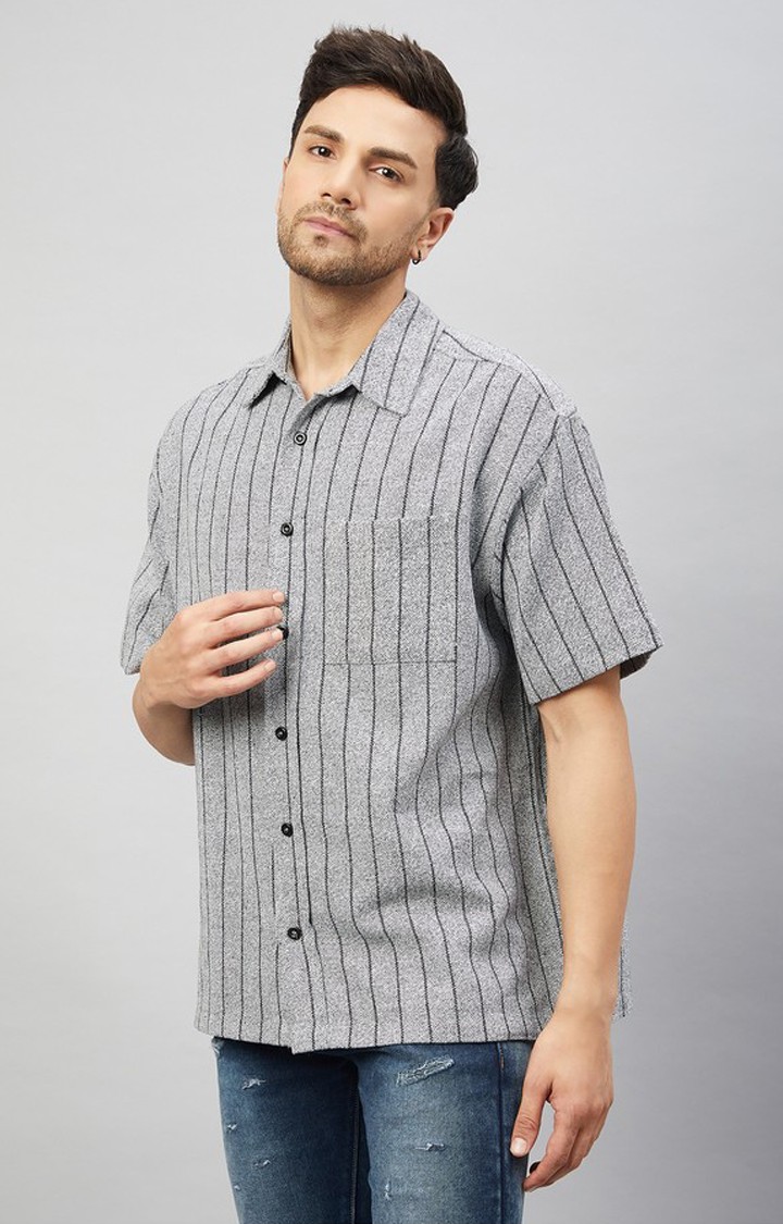 Chimpaaanzee Men Grey & Black Oversized Fit Shirt