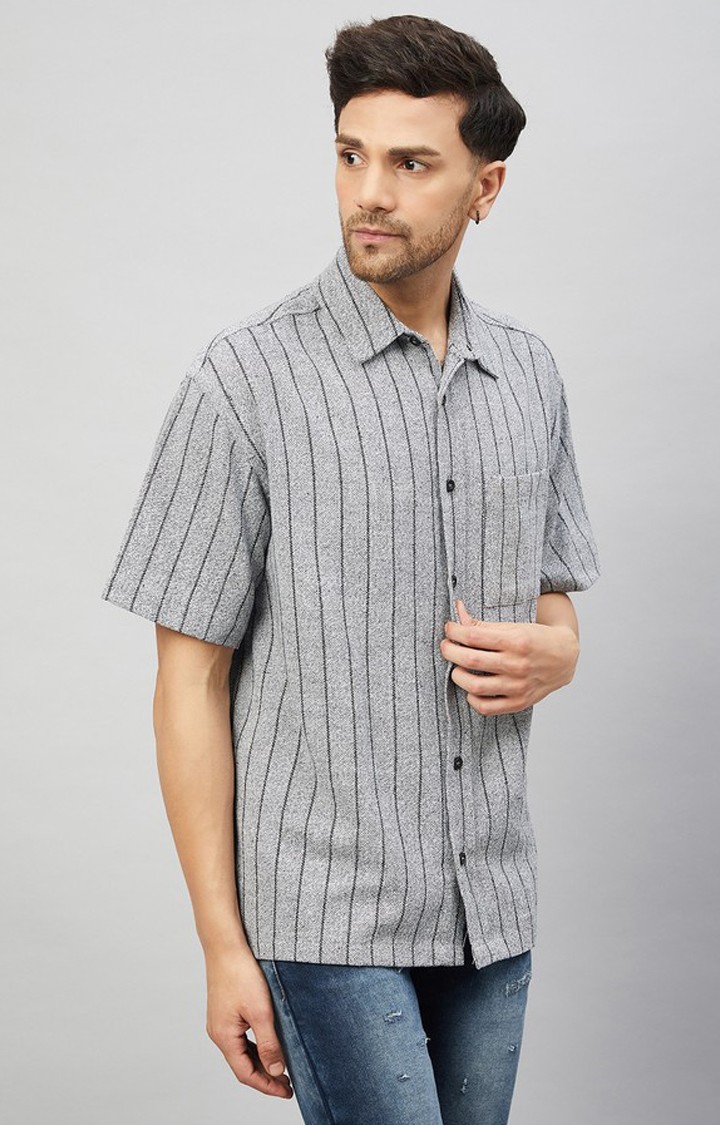 Chimpaaanzee Men Grey & Black Oversized Fit Shirt