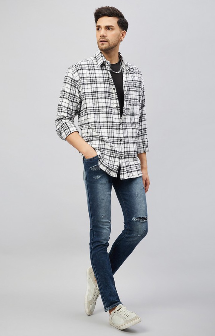 Chimpaaanzee Men Black & White Oversized Fit Shirt