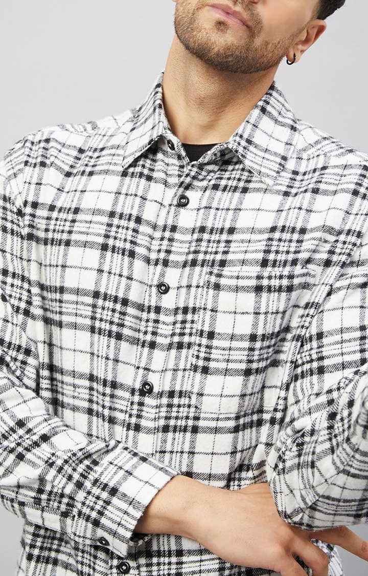 Chimpaaanzee Men Black & White Oversized Fit Shirt