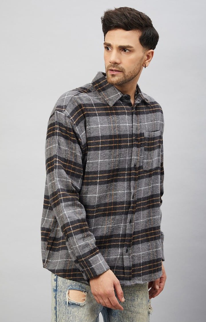 Chimpaaanzee Men Grey & Brown Oversized Fit Shirt