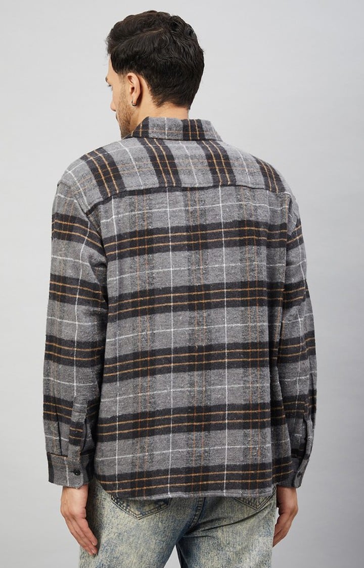 Chimpaaanzee Men Grey & Brown Oversized Fit Shirt