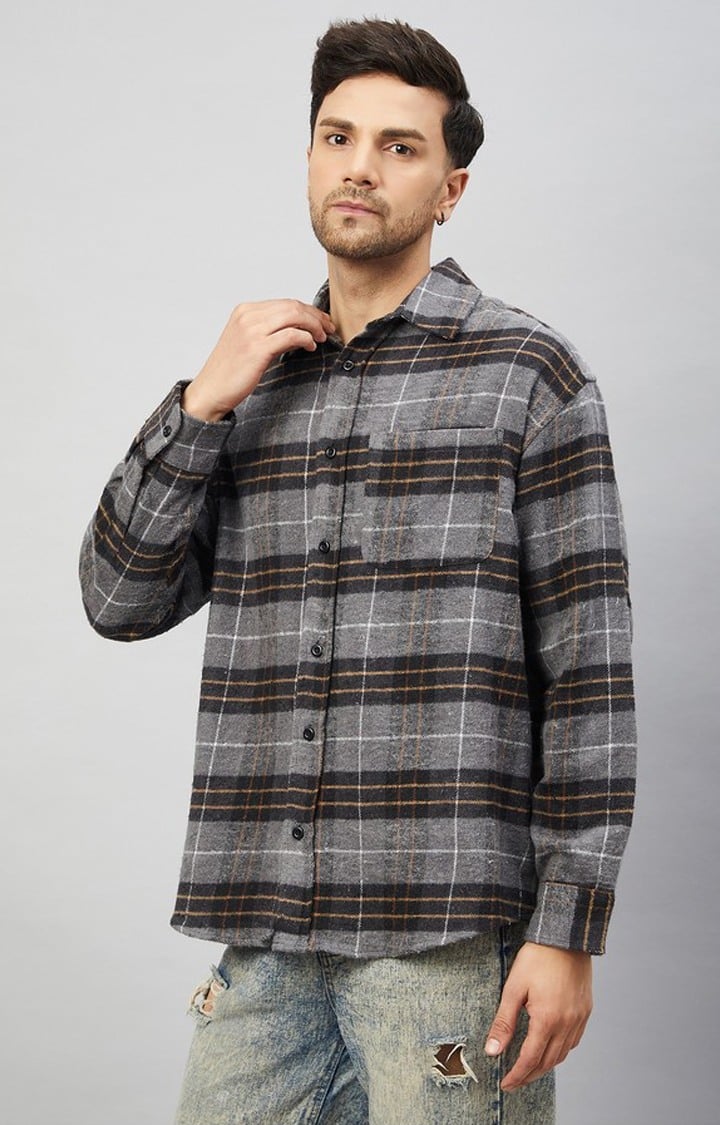 CHIMPAAANZEE | Chimpaaanzee Men Grey & Brown Oversized Fit Shirt