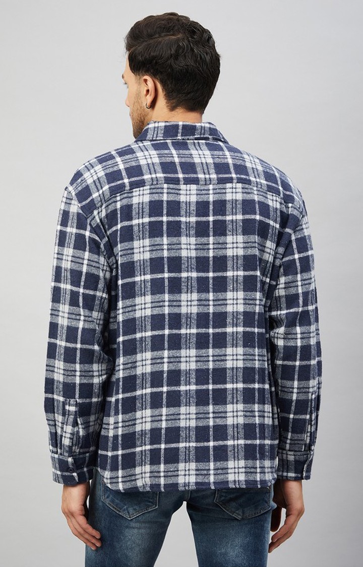 Chimpaaanzee Men Navy & Grey Oversized Fit Shirt