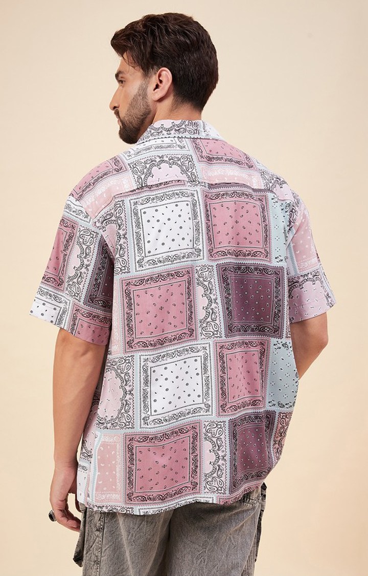 Chimpaaanzee Men Pink & White Oversized Fit Shirt