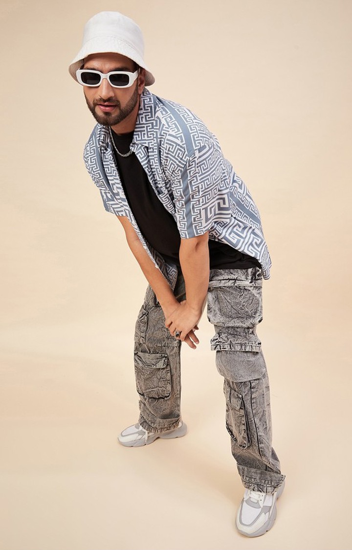Chimpaaanzee Men Grey Oversized Fit Shirt