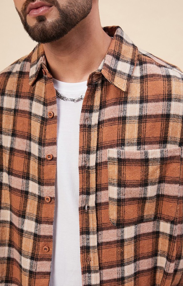 Chimpaaanzee Men Brown & Black Oversized Fit Shirt