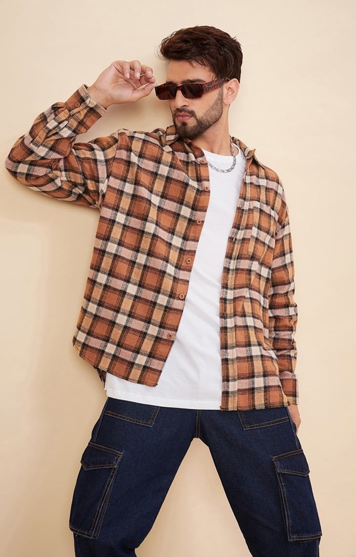 CHIMPAAANZEE | Chimpaaanzee Men Brown & Black Oversized Fit Shirt