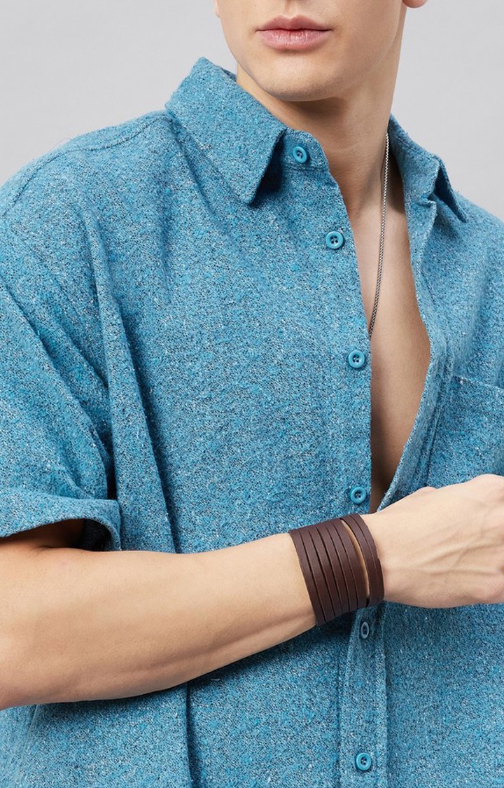 Chimpaaanzee Men Skyblue Oversized Fit Shirt