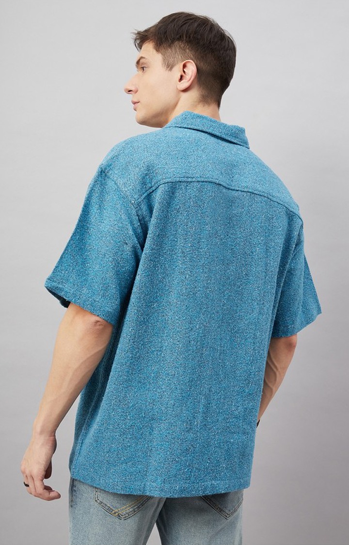 Chimpaaanzee Men Skyblue Oversized Fit Shirt