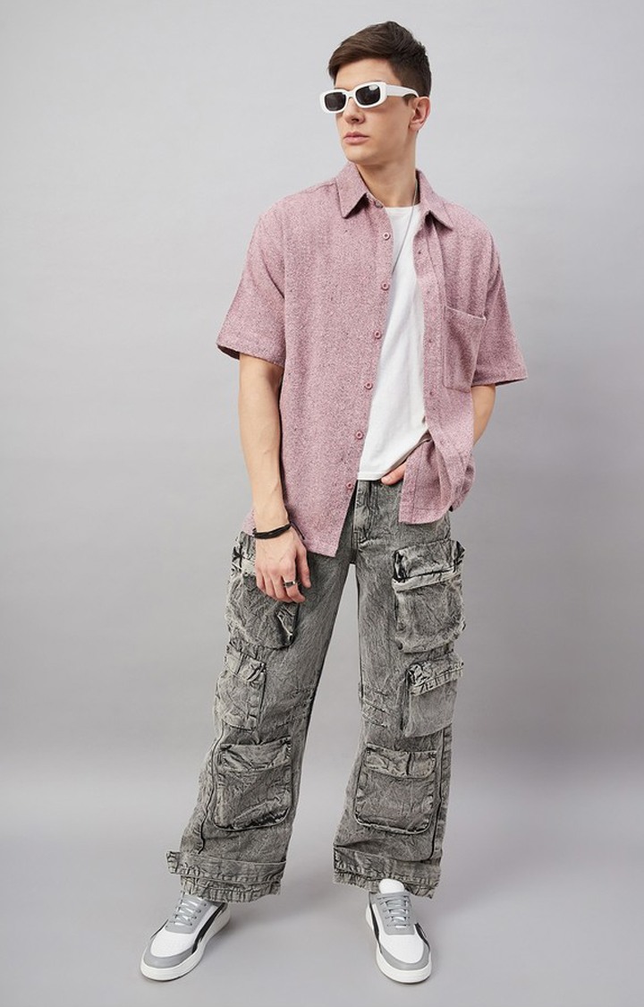 Chimpaaanzee Men Pink Oversized Fit Shirt