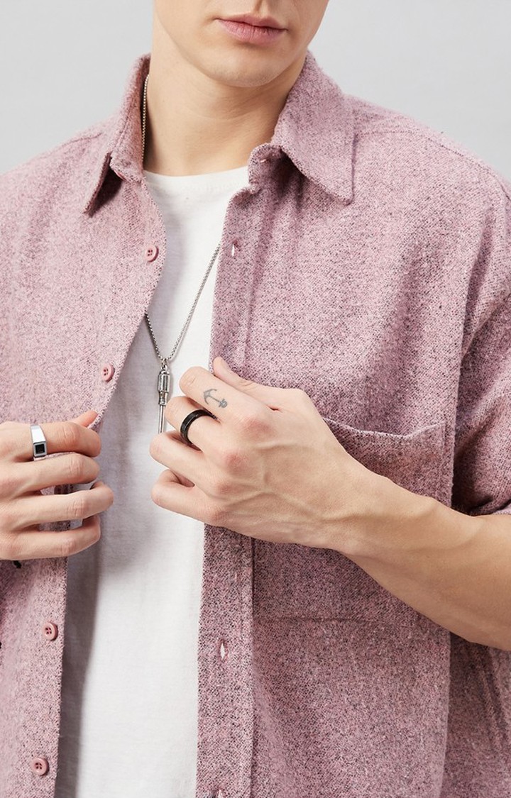 Chimpaaanzee Men Pink Oversized Fit Shirt