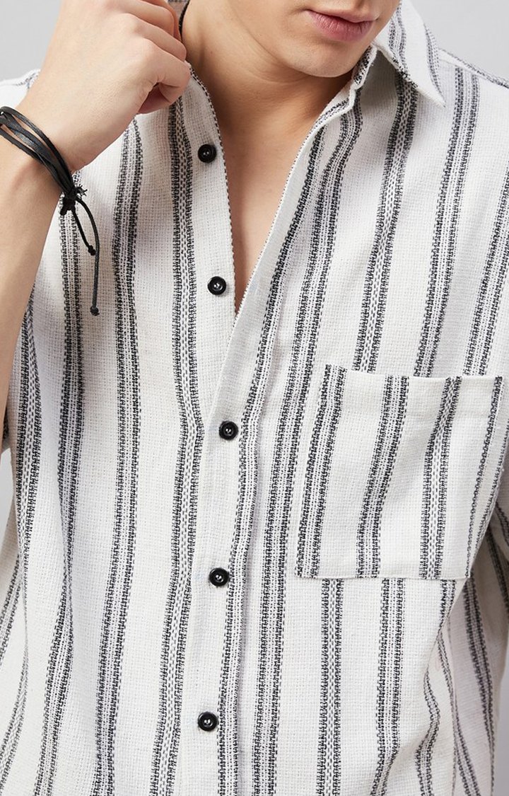 Chimpaaanzee Men White & Black Oversized Fit Shirt