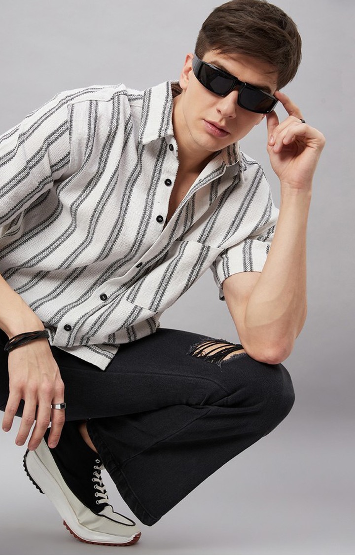 Chimpaaanzee Men White & Black Oversized Fit Shirt