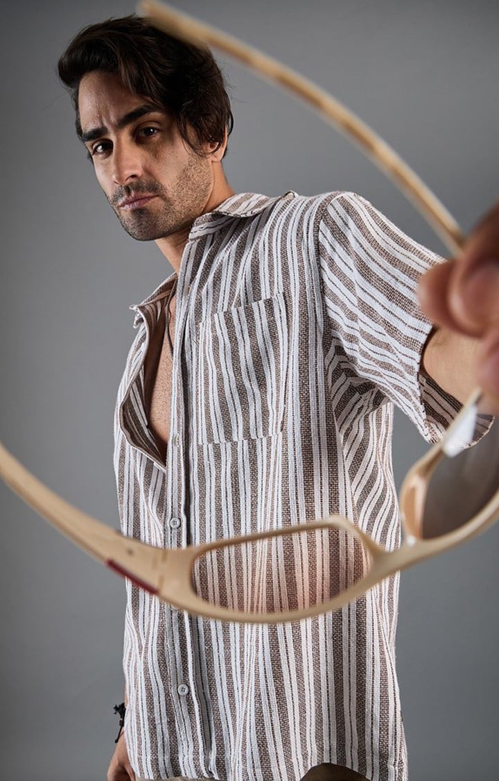 Chimpaaanzee Men White & Brown Oversized Shirt