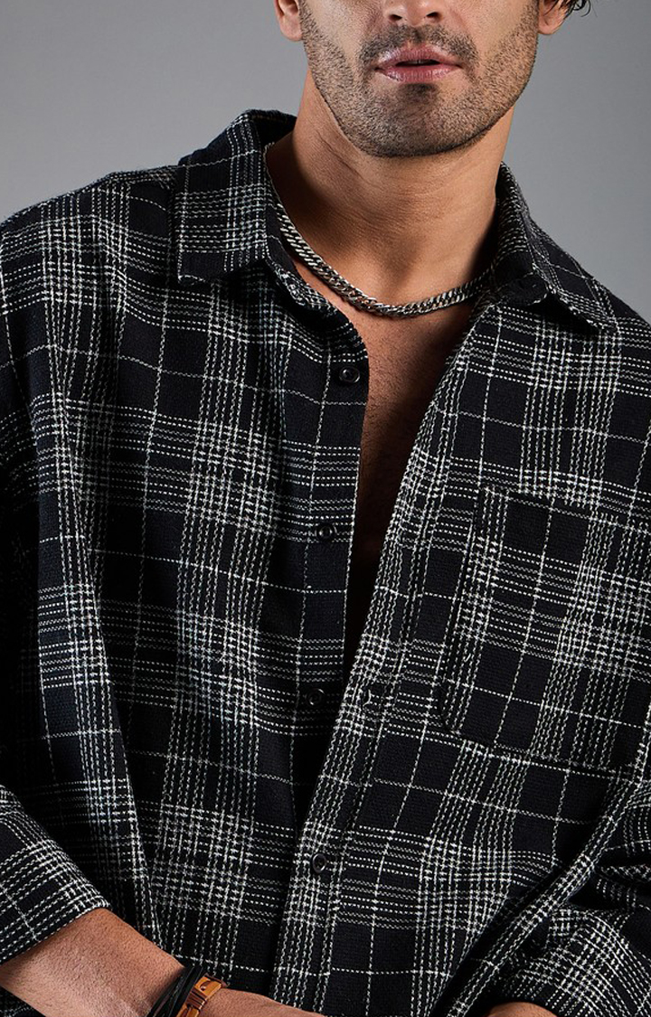Chimpaaanzee Men Black & Grey Oversized Shirt