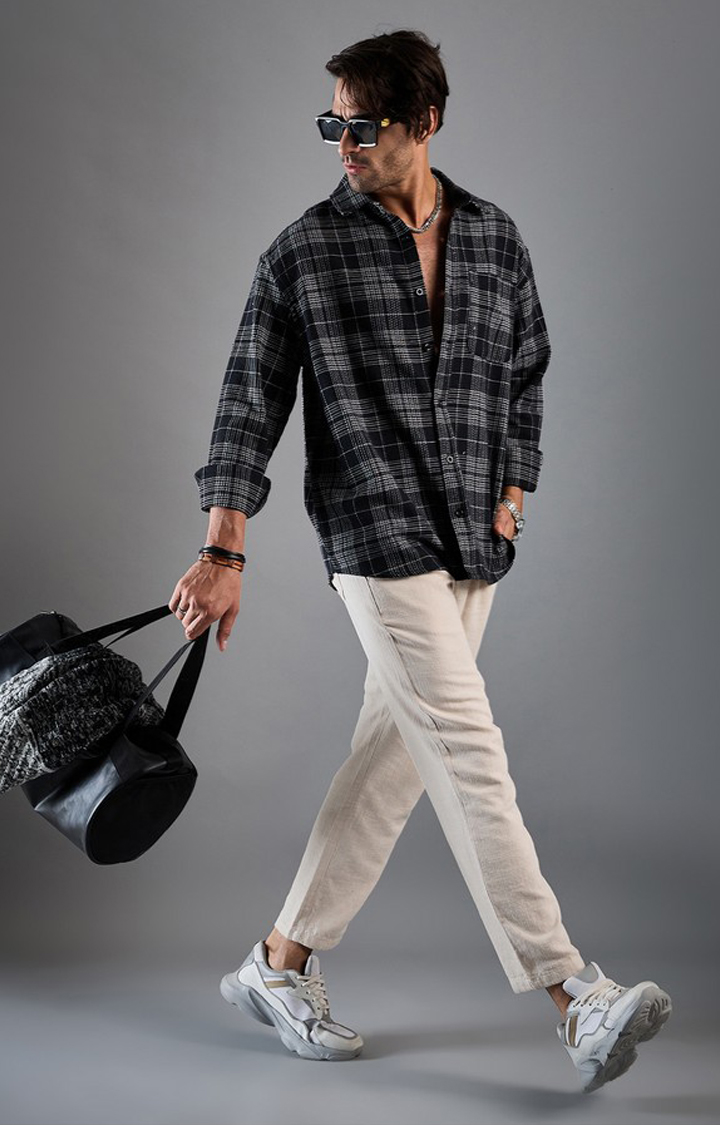 Chimpaaanzee Men Black & Grey Oversized Shirt
